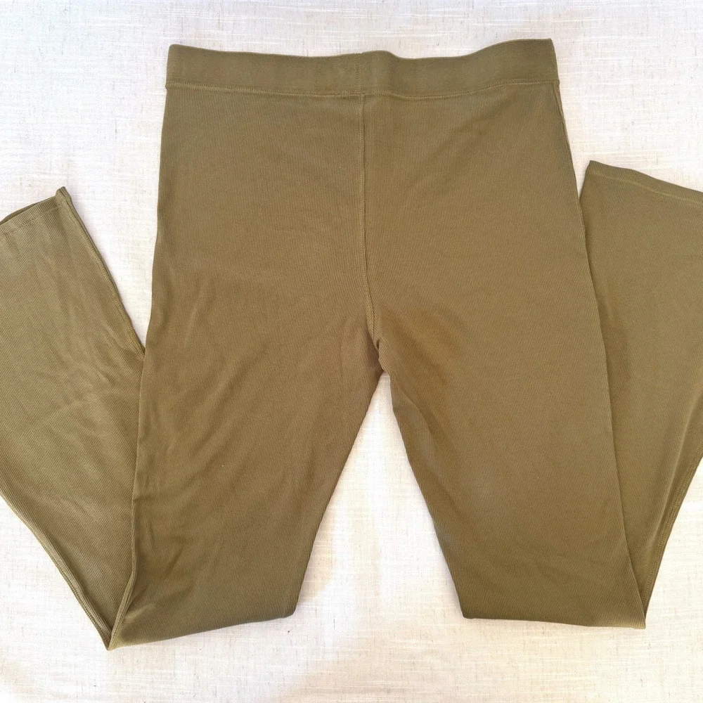 Paper Label Annie Crop Flare‎ Ribbed Legging Olive Green High Waist Size Large